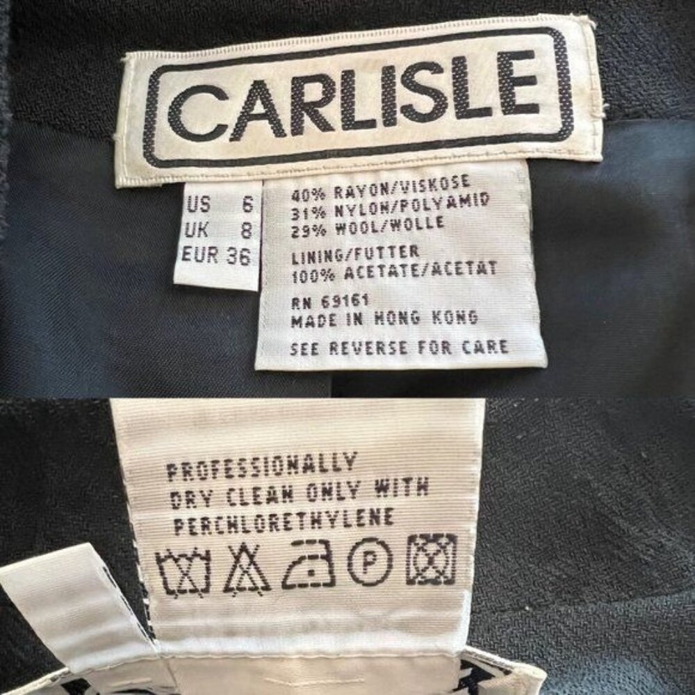 Carlisle Blazer and Skirt Suit Jacquard Black Paisley Vintage Sz 6 Hong Kong - Picture 14 of 14